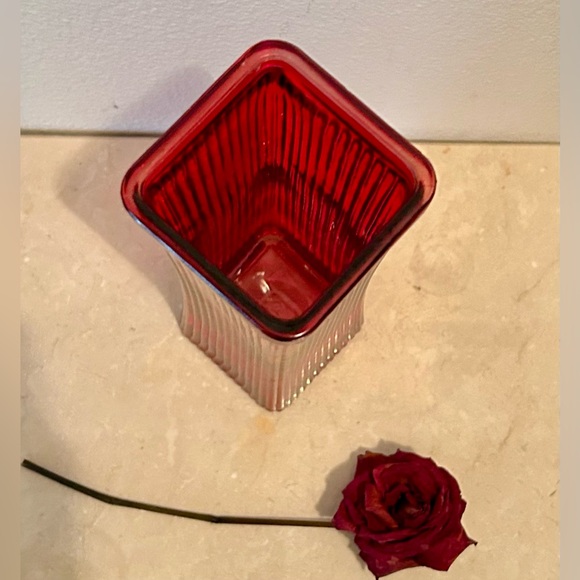 Ruby Red Square Vase. 8.75” - Picture 3 of 16